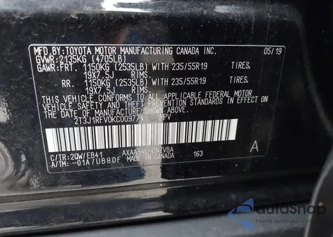 2019 Toyota Rav4 Adventure из США, поврежденный, VIN 2T3J1RFV0KC009774